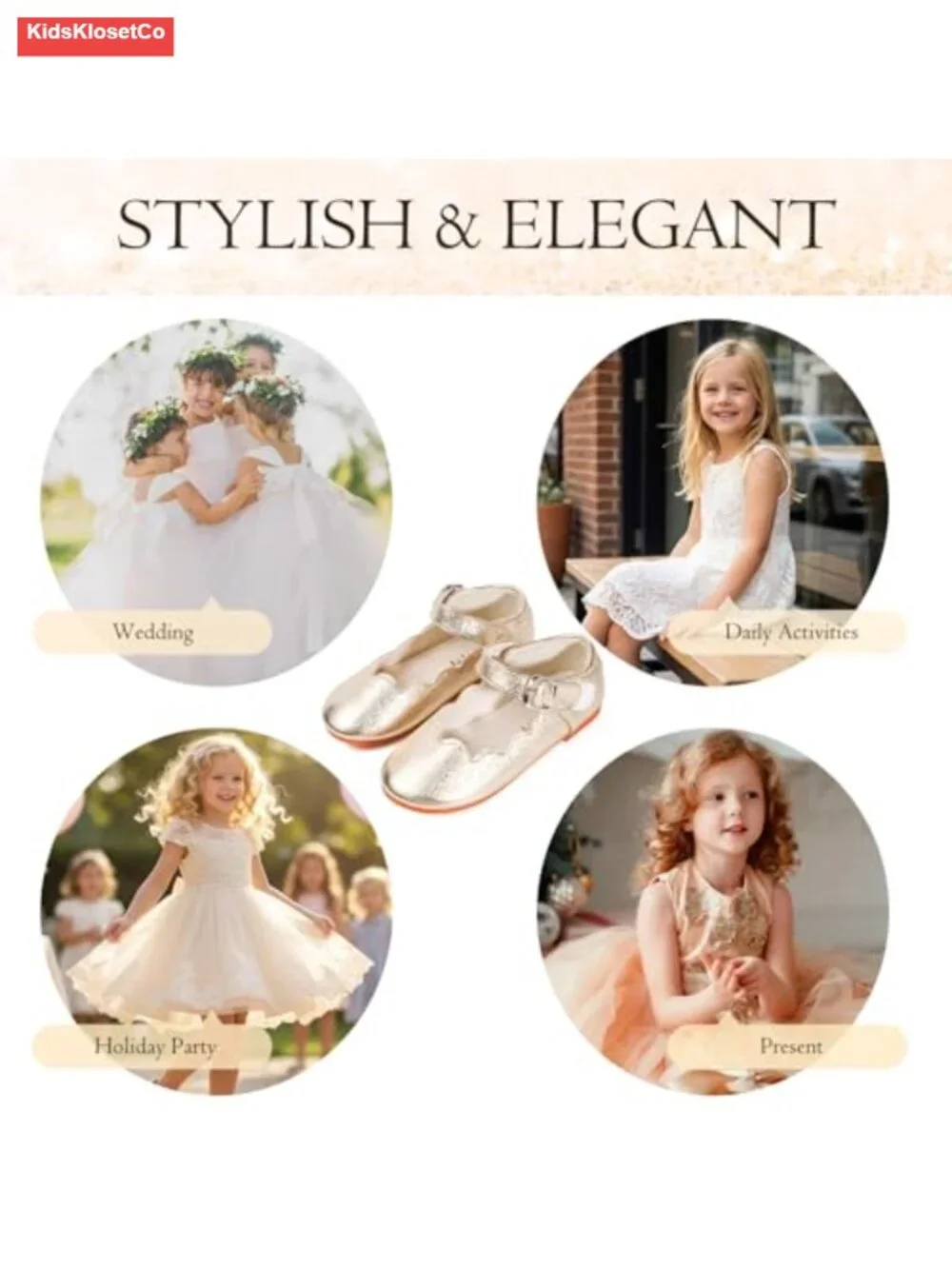 Toddler Girls Mary Jane Ballet Flats Dress Shoes Scalloped Hook & Loop